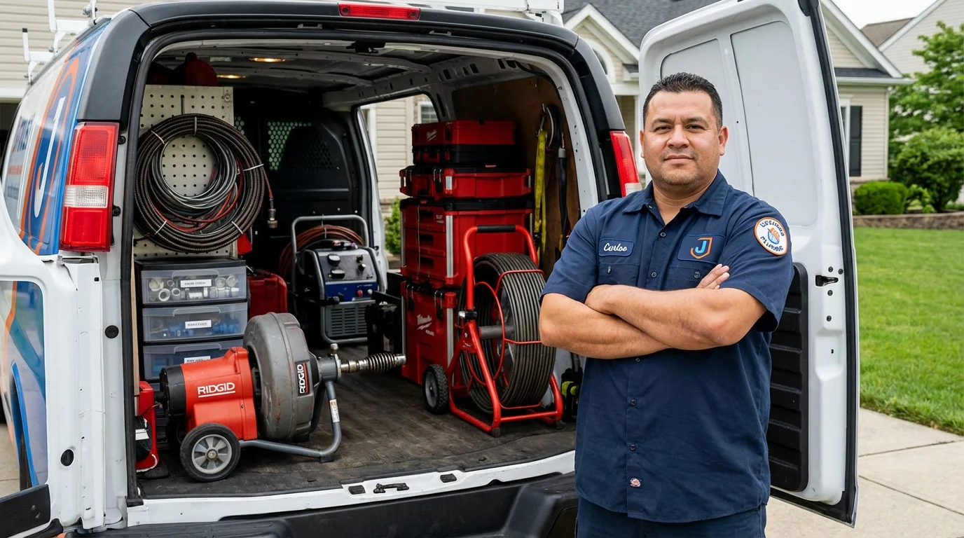Professional drain cleaning equipment and Johns Plumbing LLC plumber in Etna