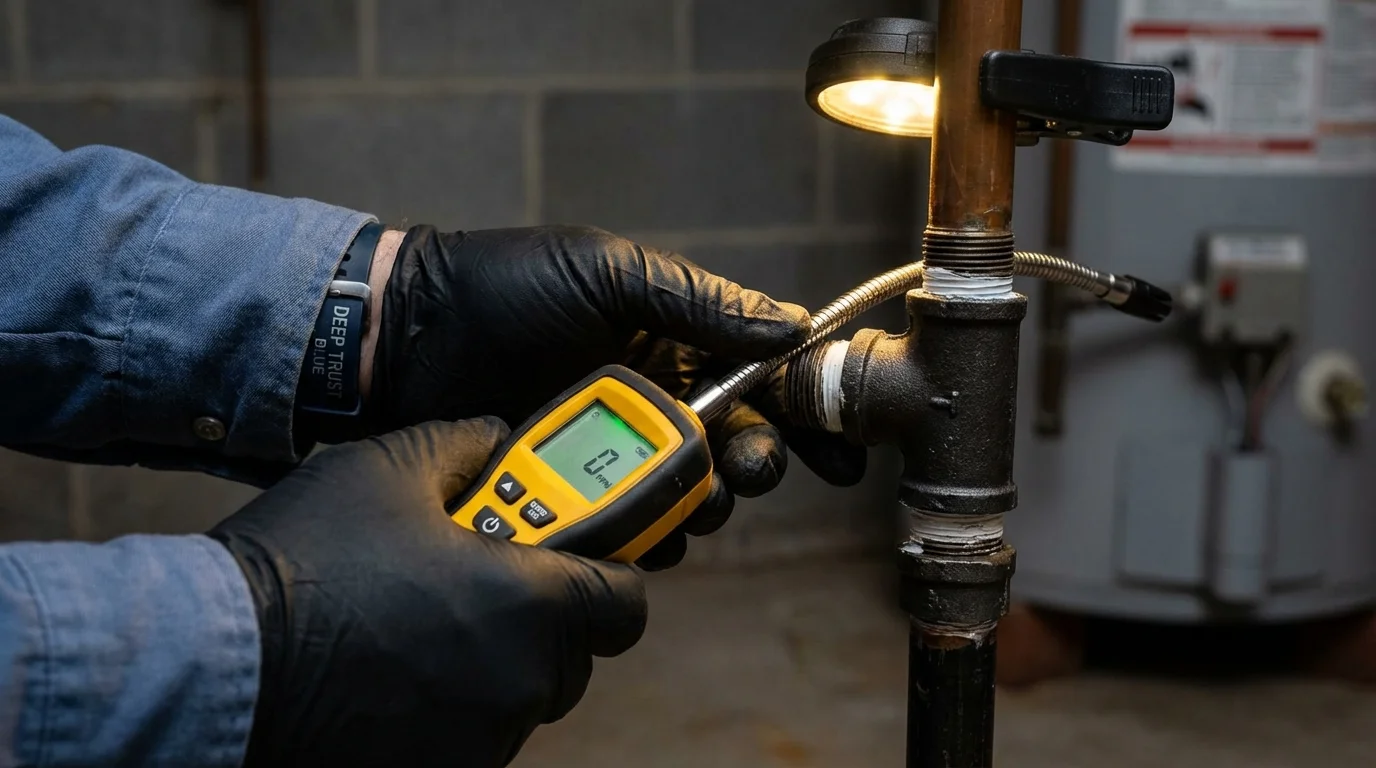 Gas leak detection with electronic sniffer by Johns Plumbing LLC in Etna
