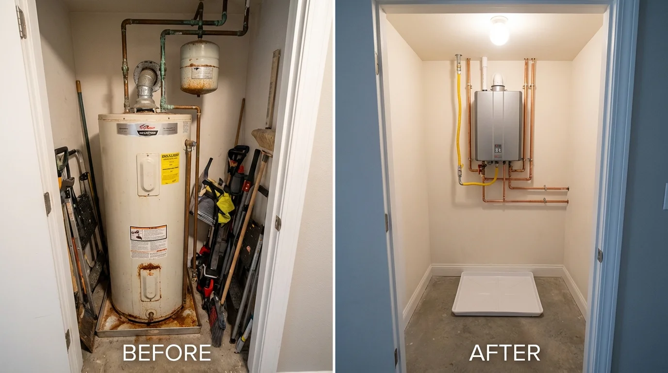 Tank water heater versus wall-mounted tankless unit comparison for Etna, ME homeowners
